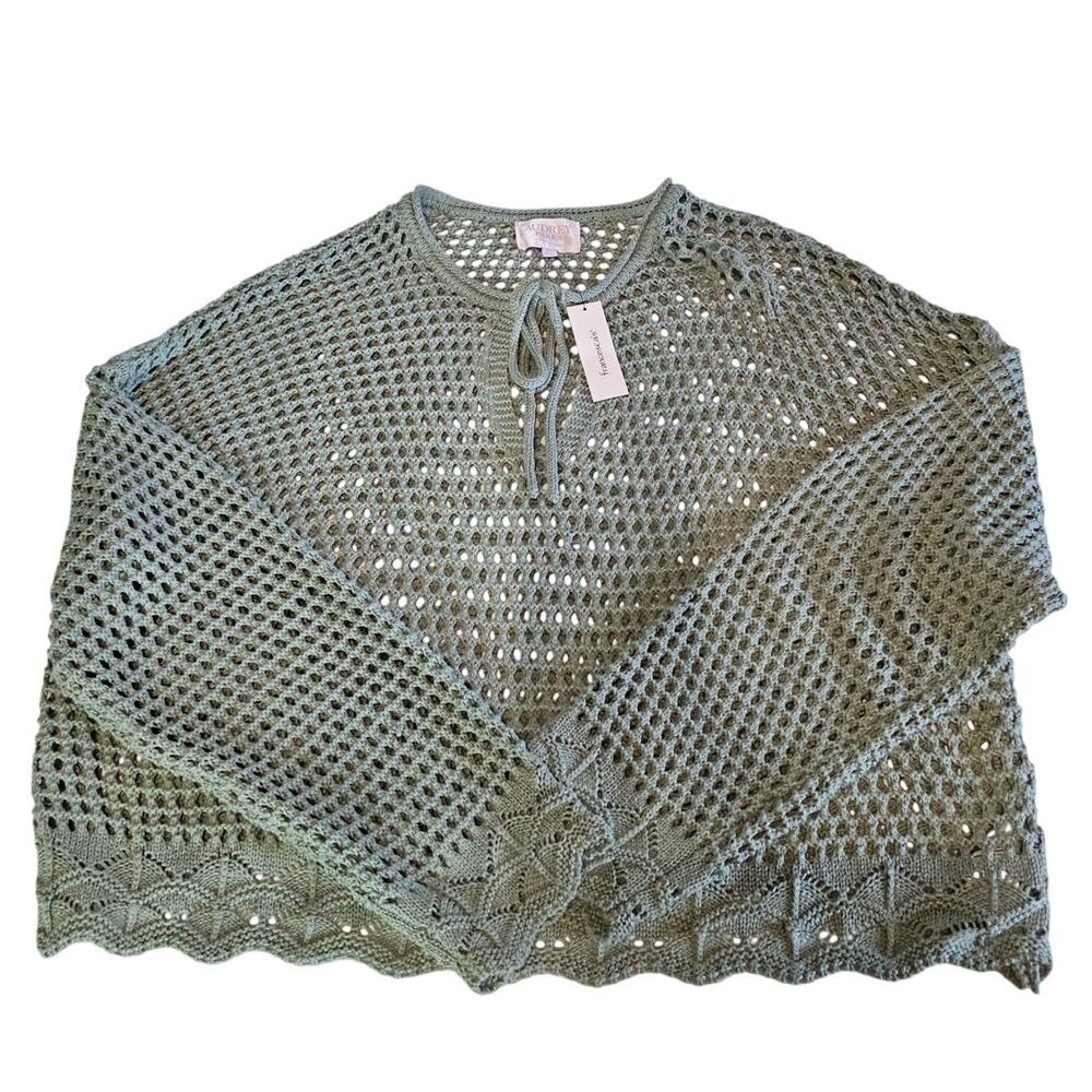 Francesca's Audrey Parks Mint Green Gray Boxy Crochet Cotton Boho Top XL 3834